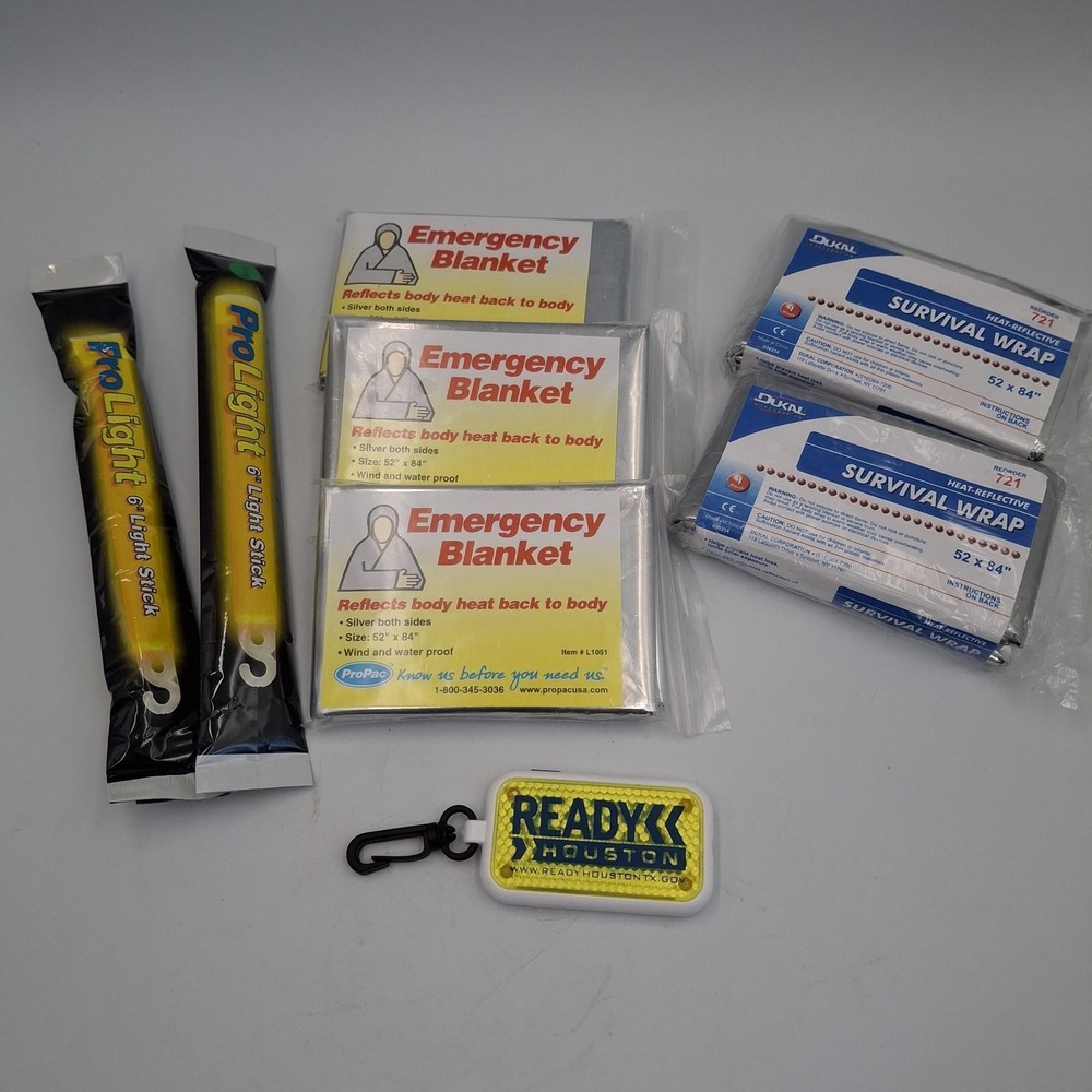 Emergency Survival Lot (8pc) Mylar Blankets 52x84 Chem Light Sticks Glow Hook